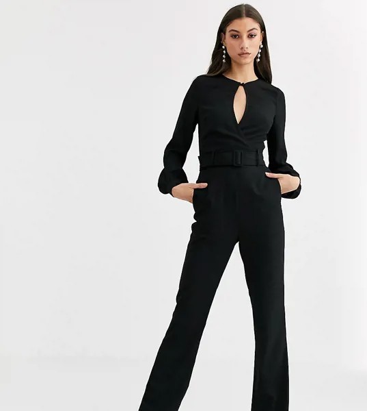 Бархатный комбинезон с вырезом капелькой Fashion Union Tall-Черный цвет