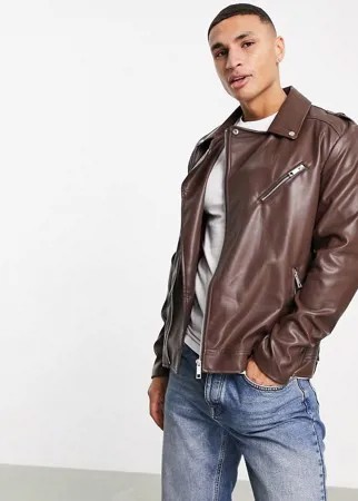 Коричневая байкерская куртка из искусственной кожи ASOS DESIGN-Коричневый цвет
