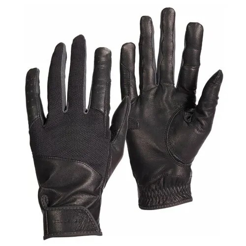 Женские перчатки для верховой езды 960 кожаные Черный/Угольный Серый L FOUGANZA X Декатлон