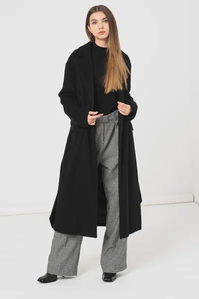 Шерстяное пальто с поясом United Colors Of Benetton, черный