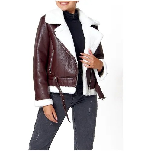 Куртка MTFORCE, овчина, укороченная, силуэт прямой, карманы, размер 42, коричневый