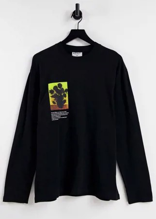 Черный oversized-лонгслив с принтом подсолнечников Topman-Черный цвет
