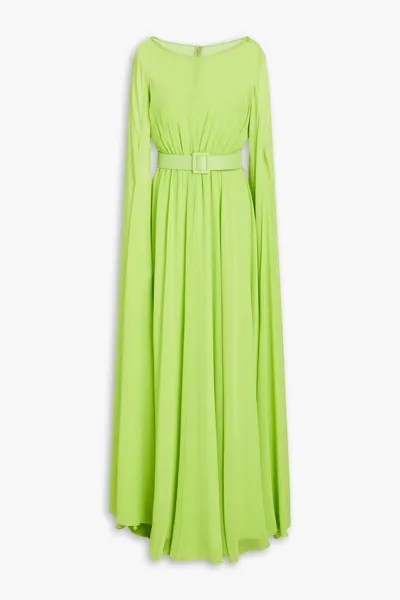 Платье из жоржета со сборками и поясом Badgley Mischka, зеленый лайм