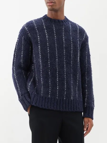 Полосатый свитер жаккардовой вязки Sacai, синий