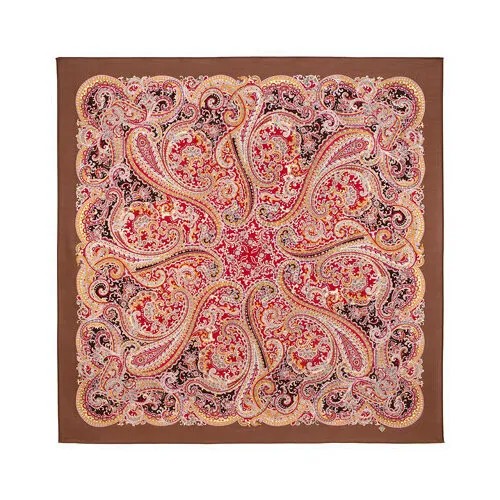 Платок Павловопосадская платочная мануфактура,125х125 см, бежевый, коричневый