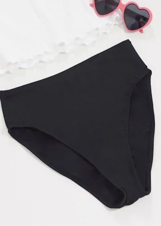 Черные плавки бикини с завышенной талией и высоким вырезом по бедру New Look-Черный