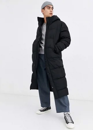Черная дутая куртка с капюшоном ASOS DESIGN-Черный