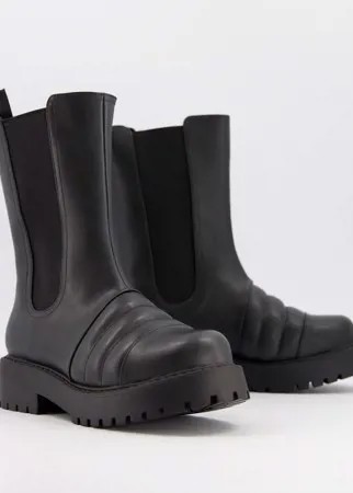 Черные высокие ботинки из искусственной кожи на массивной подошве Monki Uno-Черный цвет