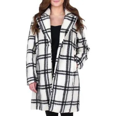 Женское плюшевое пальто из искусственного меха в клетку French Connection, черно-белое, размер XS