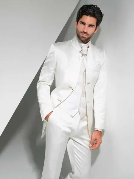 2021 Новое поступление белый смокинг для жениха отворот китайского стиля Для мужчин костюм дружки/Best мужские свадебные/костюмы для выпускног...