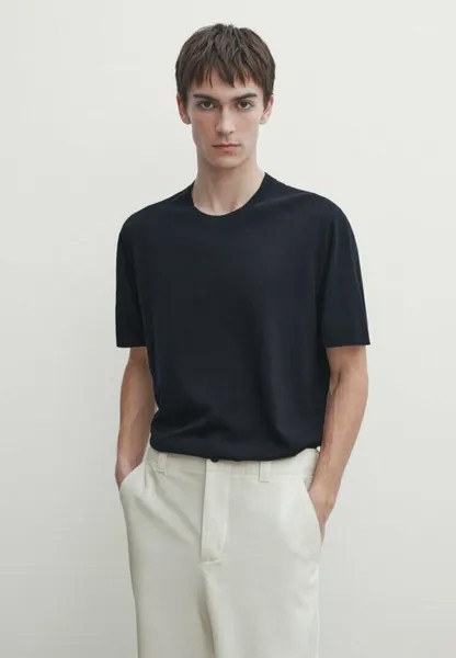 Футболка базовая BLEND WITH SHORT SLEEVES Massimo Dutti, цвет mottled dark blue