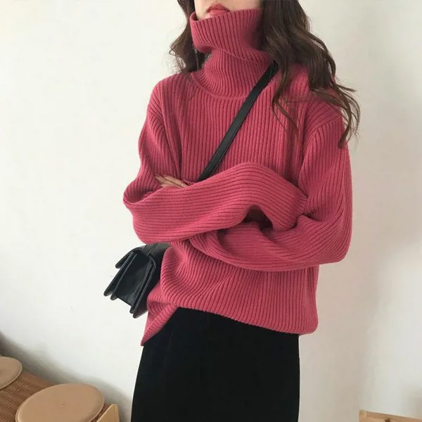 Зимняя осенняя одежда Женская водолазка Вязаные свитера Корейский стиль Тонкий пуловер Женский теплый джемпер Pulls