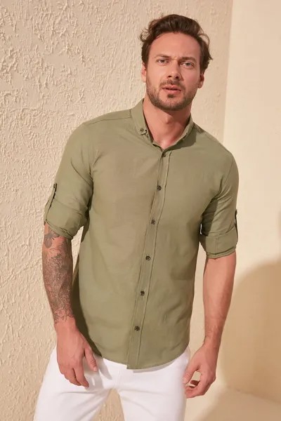 Рубашка с низким воротником и пуговицами Trendyol, зеленый