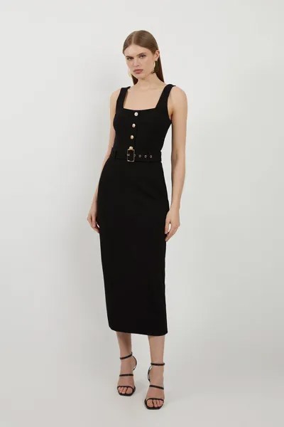 Платье миди из джерси с поясом и бретелями Ponte Karen Millen, черный