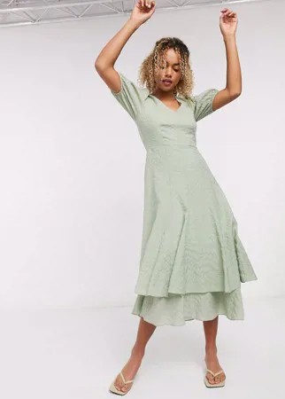 Зеленое фактурное платье макси с двухслойной юбкой & Other Stories-Зеленый цвет