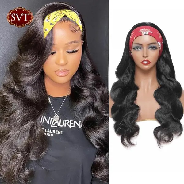 Женская волнистая повязка на голову SVT, парики из человеческих волос без клея, перуанские волнистые Реми-парики для женщин, волнистые Реми на голову, парики плотностью 180%