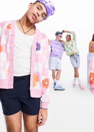 Oversized-кардиган из трикотажа со сплошным узором в виде шахматной клетки с цветами ASOS DESIGN-Многоцветный