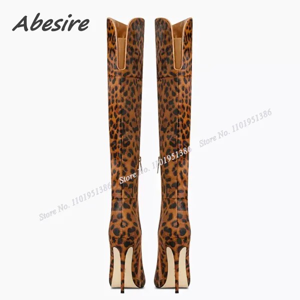 Женские леопардовые ботфорты Abesire, боковая молния, заостренный носок, разноцветные туфли на шпильке, обувь на высоком каблуке