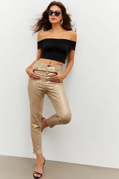 Женские брюки из блестящего денима золотого цвета Cool & Sexy, золотой