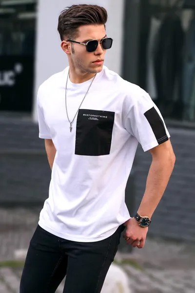 Белая базовая мужская футболка с карманом Madmext, белый