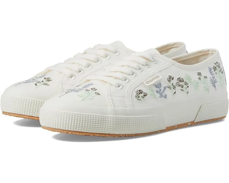 Кроссовки Superga 2750 Organic Flowers Embroidery, цвет White Avorio/Green/Chocolate