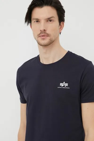 Хлопковая футболка Basic T с маленьким логотипом Alpha Industries, темно-синий