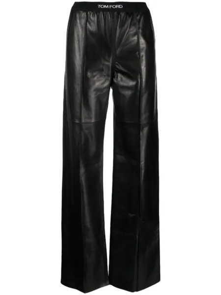 TOM FORD кожаные брюки с логотипом, черный