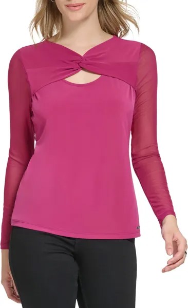 Пуловер Calvin Klein Long Sleeve with Mesh Knot Detail, цвет Mulberry