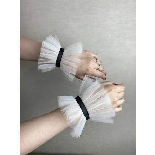 Манжеты съемные на завязках из еврофатина для фотоссесий и праздников, цвет розовый с белой лентой, комплект 2 шт. митенки из фатина