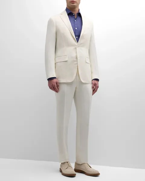 Мужской однотонный костюм из льна и шелка Canali, цвет White
