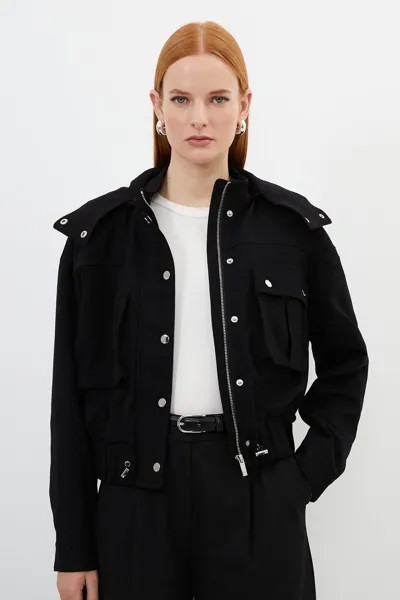 Короткая парка с капюшоном и карманами на заказ Karen Millen, черный