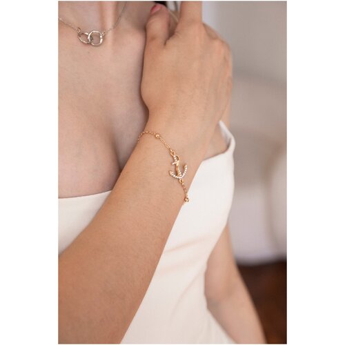 Браслет-цепочка Caroline Jewelry, стразы, размер 21 см., золотой