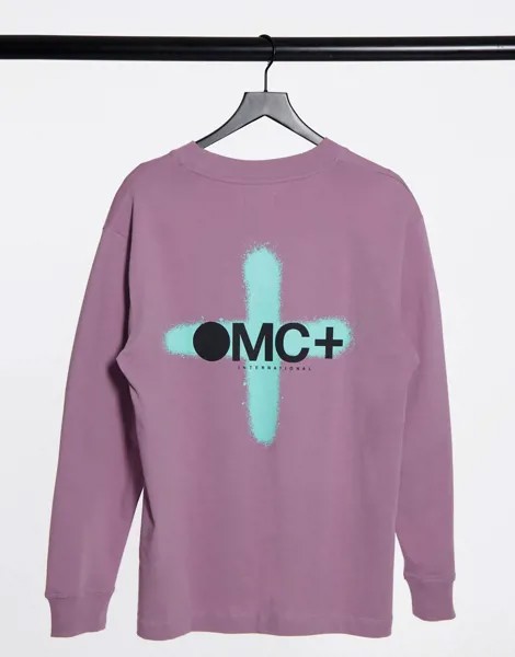 Фиолетовый лонгслив с принтом на спине Topman