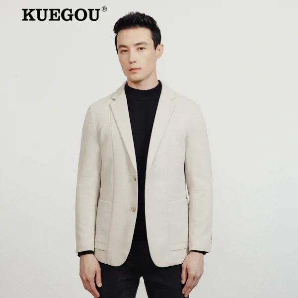 KUEGOU 2022, осенние новые мужские умные блейзеры Caeual, модные куртки против морщин, качественные пальто, топ больших размеров, абрикосовая верхня...