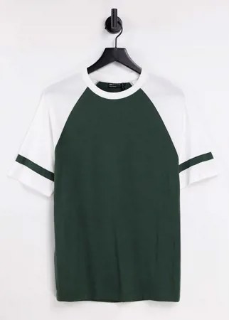 Футболка зеленого цвета в стиле колор блок ASOS DESIGN-Зеленый цвет
