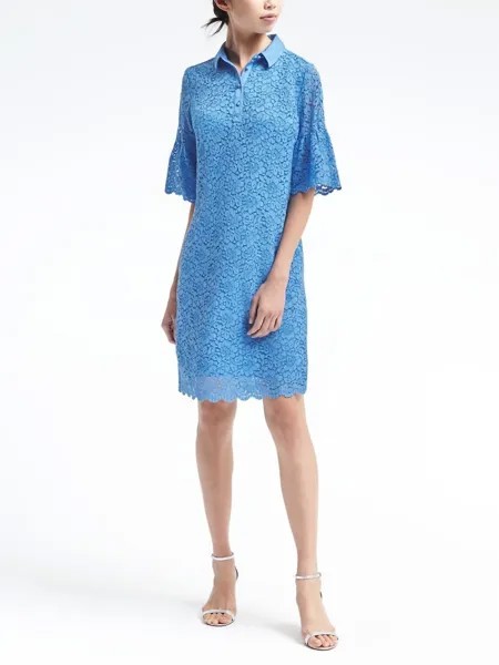 Женское голубое кружевное платье-поло с развевающимися рукавами Banana Republic, размер XS