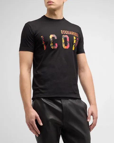 Мужская футболка с гавайским логотипом Dsquared2, цвет Black