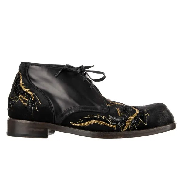 DOLCE - GABBANA Кожаные ботинки в стиле барокко Туфли SIRACUSA Черное золото 42 США 9 12127