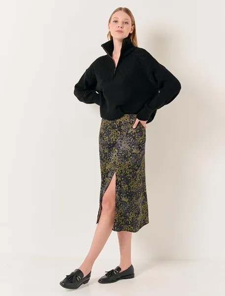 Атласная юбка-миди антрацитового цвета с леопардовым узором и разрезом Jimmy Key