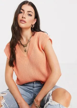 Вязаный жилет оранжевого цвета с V-образным вырезом ASOS DESIGN-Оранжевый цвет