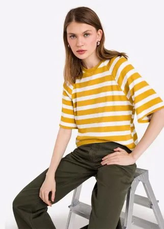 Горчичная полосатая футболка oversize Gloria Jeans