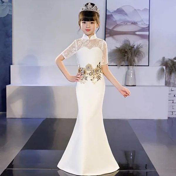 Кружевное свадебное платье с вышивкой для девочек Qipao вечернее платье Новинка Ретро халат De Spiree китайское платье с шалью Y2920