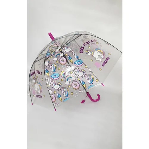 Зонт-трость полуавтомат, купол 75 см., прозрачный, для девочек, зеленый