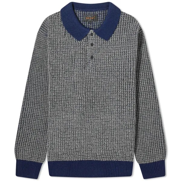 Поло Beams Plus Crochet Long Sleeve, цвет Navy & Grey