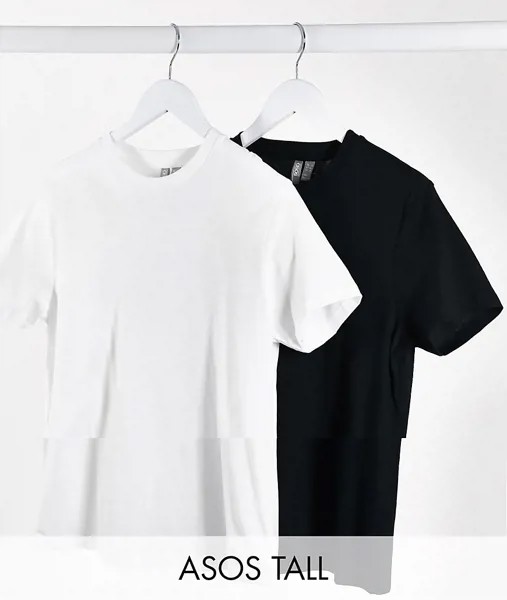 Набор из 2 футболок черного и белого цветов из органического хлопка с круглым вырезом ASOS DESIGN Tall Ultimate СКИДКА-Многоцветный