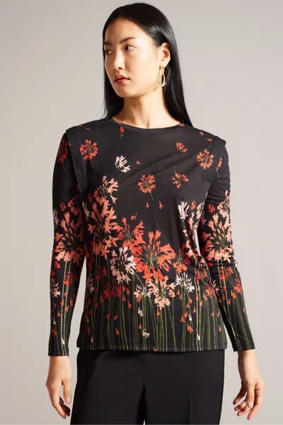 Облегающая футболка с принтом feonlaa и деталями на плечах Ted Baker, черный