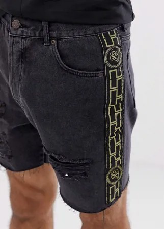Черные джинсовые шорты с золотистыми полосками по бокам SikSilk-Черный