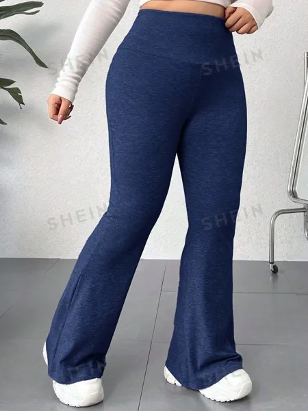 EZwear Женские спортивные брюки больших размеров, Однотонные, с длинным рукавом Shein, темно-синий