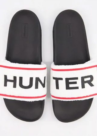 Черно-белые махровые шлепанцы Hunter Originals-Белый