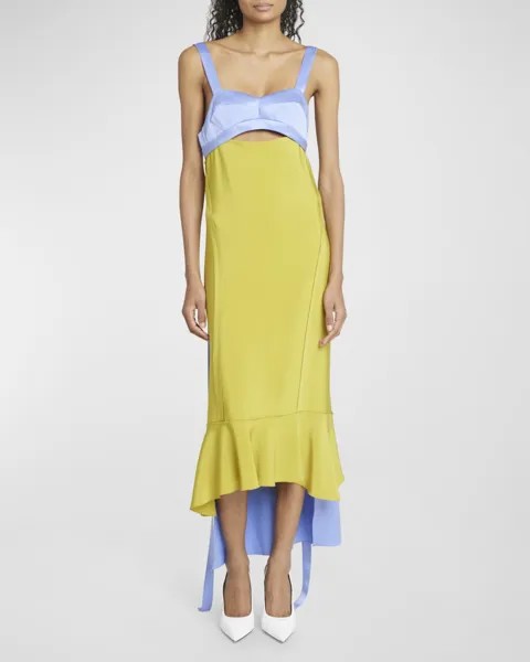 Двухцветное макси-платье с открытой спиной и бюстгальтером Victoria Beckham